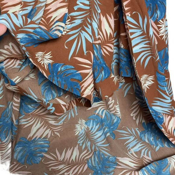 Blu Heaven Maxi Dress Women Small Tropical Beachy Boho V Neck‎ Brown Blue NWT - Picture 3 of 10